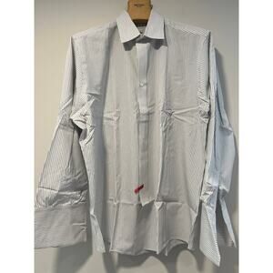 NWOT Sulka Cotton Men’s Dress Shirt White Green Blue Stripes Size 17 / 34 JP